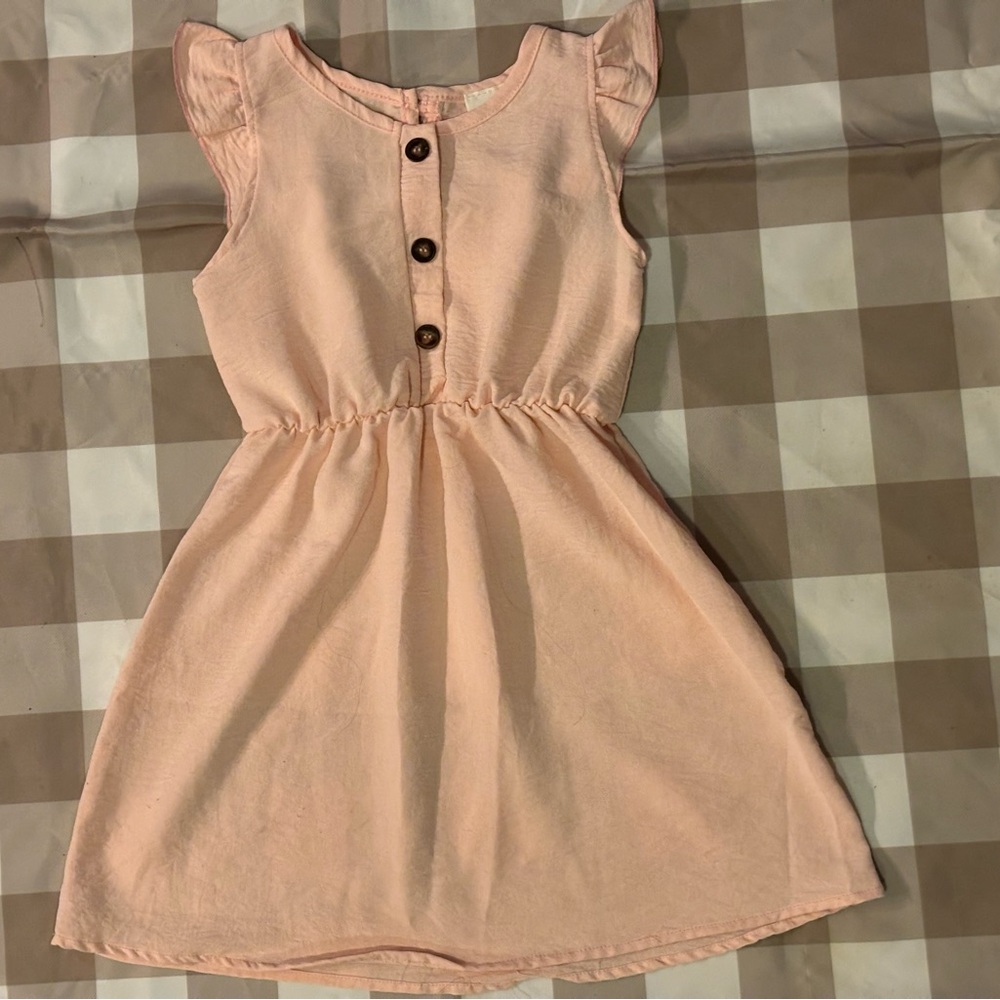Adorable Peach Flutter Sleeve Kids Dress